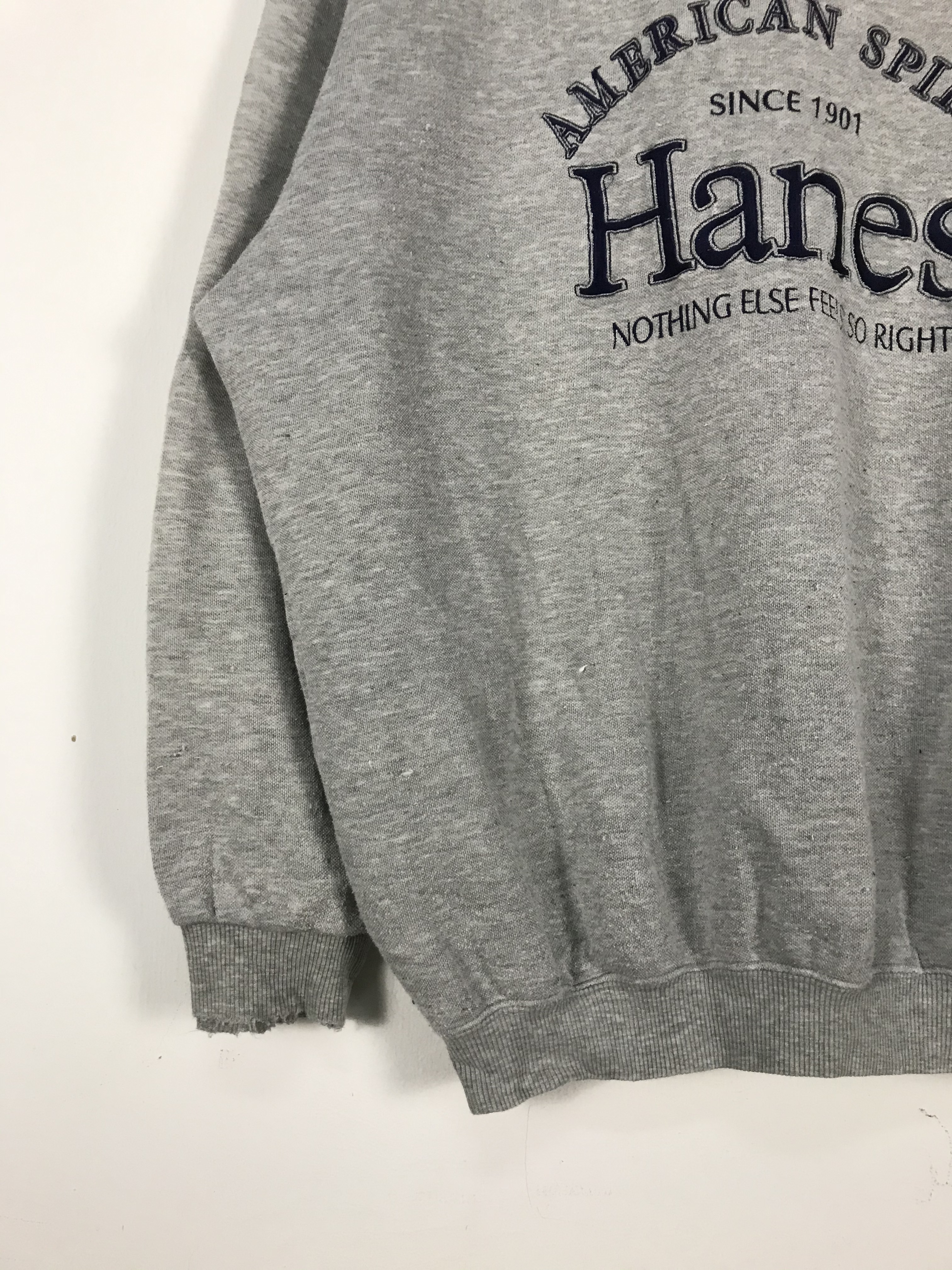 Vintage - Distressed Hanes Grey Embroidery Big Logo Sweatshirt #2400 - 2