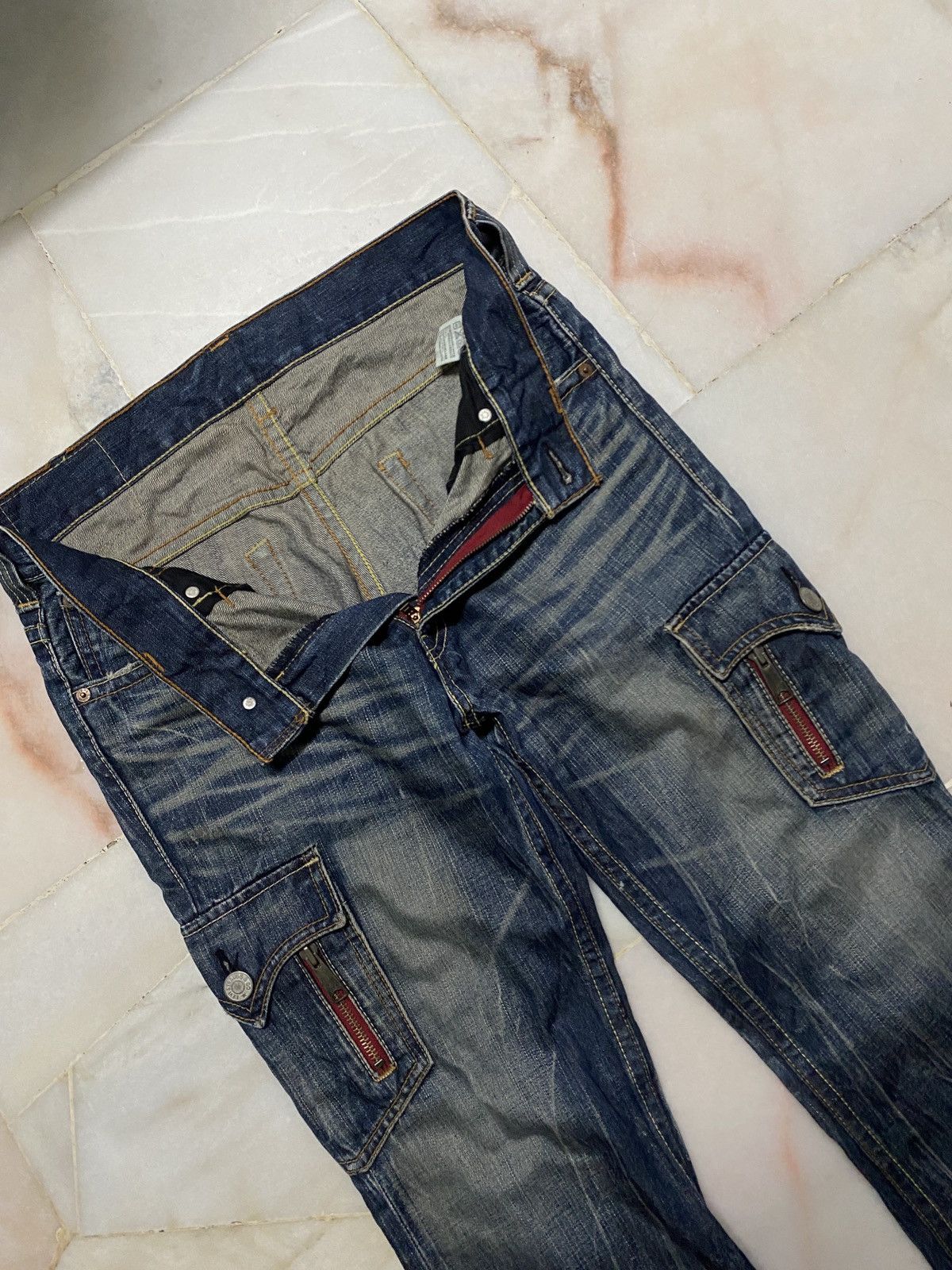 💥FLARE💥VINTAGE 707 LEVIS CARGO POCKET DISTRESS STONE FADED - 9