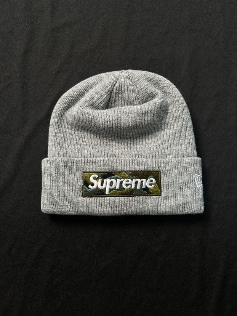 Rare Supreme New Era Camo Box Logo Beanie Hats Grey OS - 1