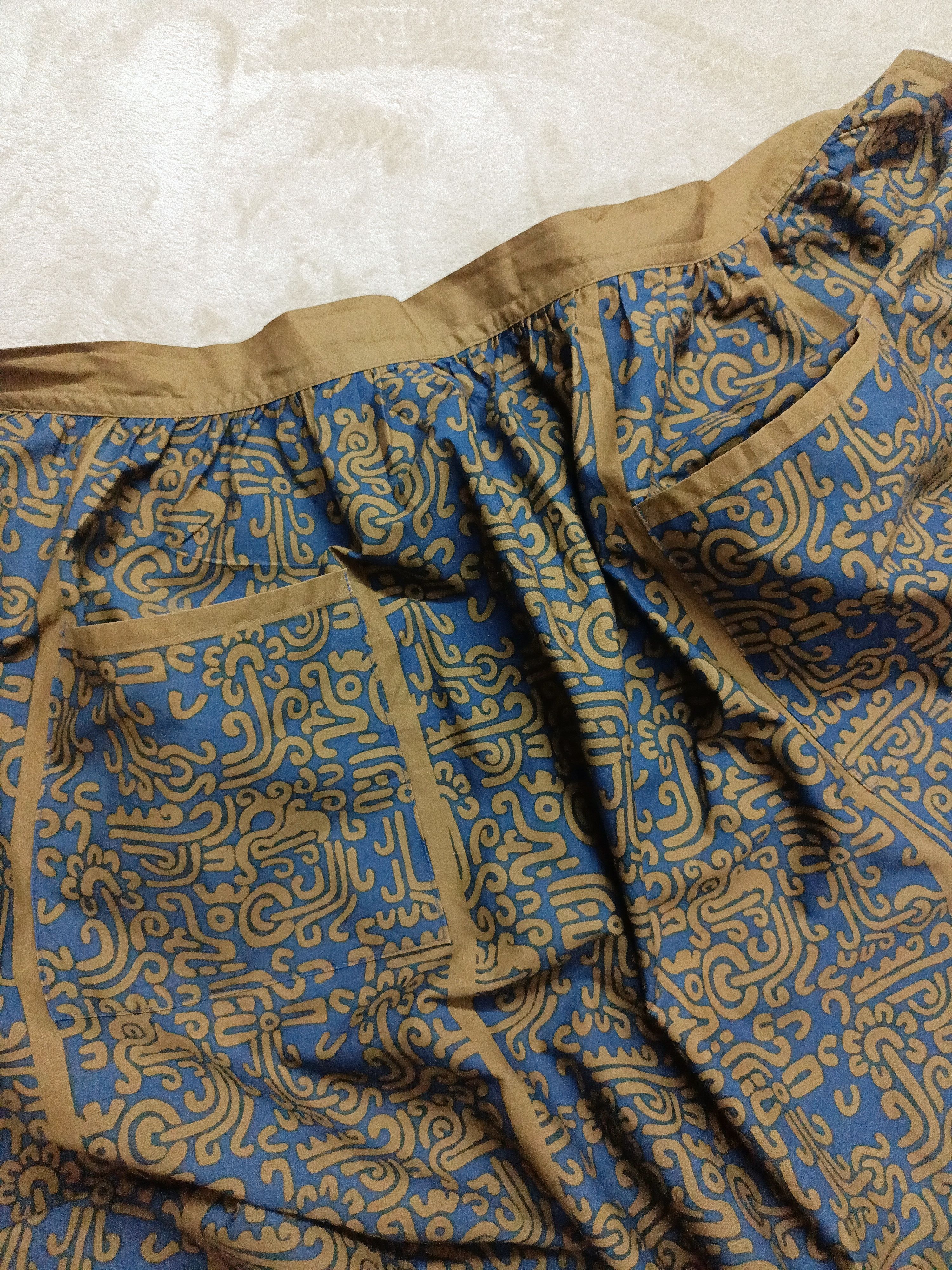 Archival Clothing - Rare Vintage Yves Saint Laurent Gold Blue Artifact Art Apron - 5