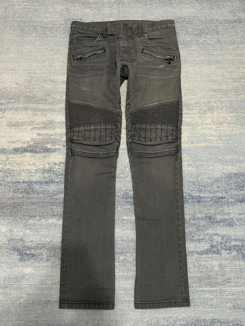 Balmain FW15 Grey Wash Biker Jeans by Olivier Rousteing - 1