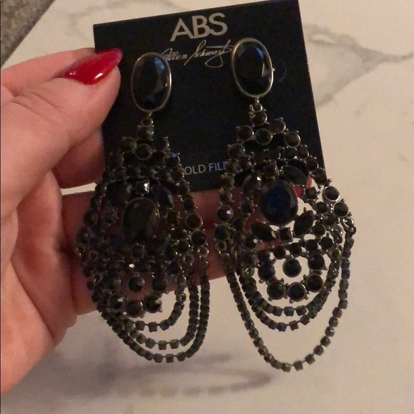 ABS Allen Schwartz - ABS Black Statement Dangle Chandelier Earrings - 3