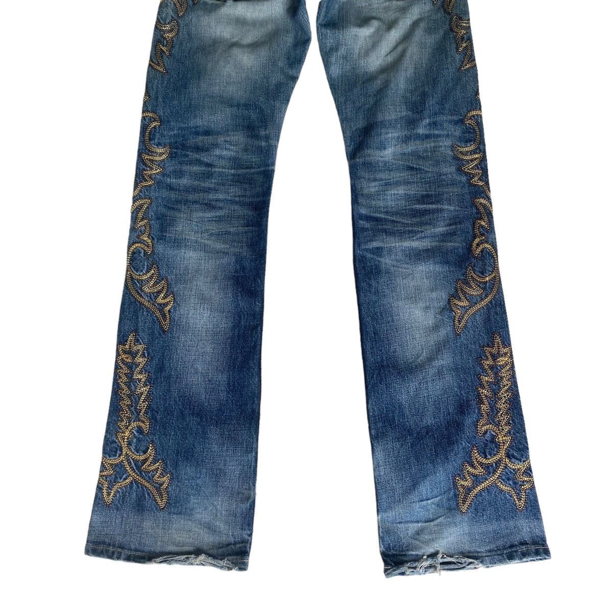 Japanese Brand - Vintage BUFFALO BOB Tribal Embroidery Flare Jeans Distressed - 13