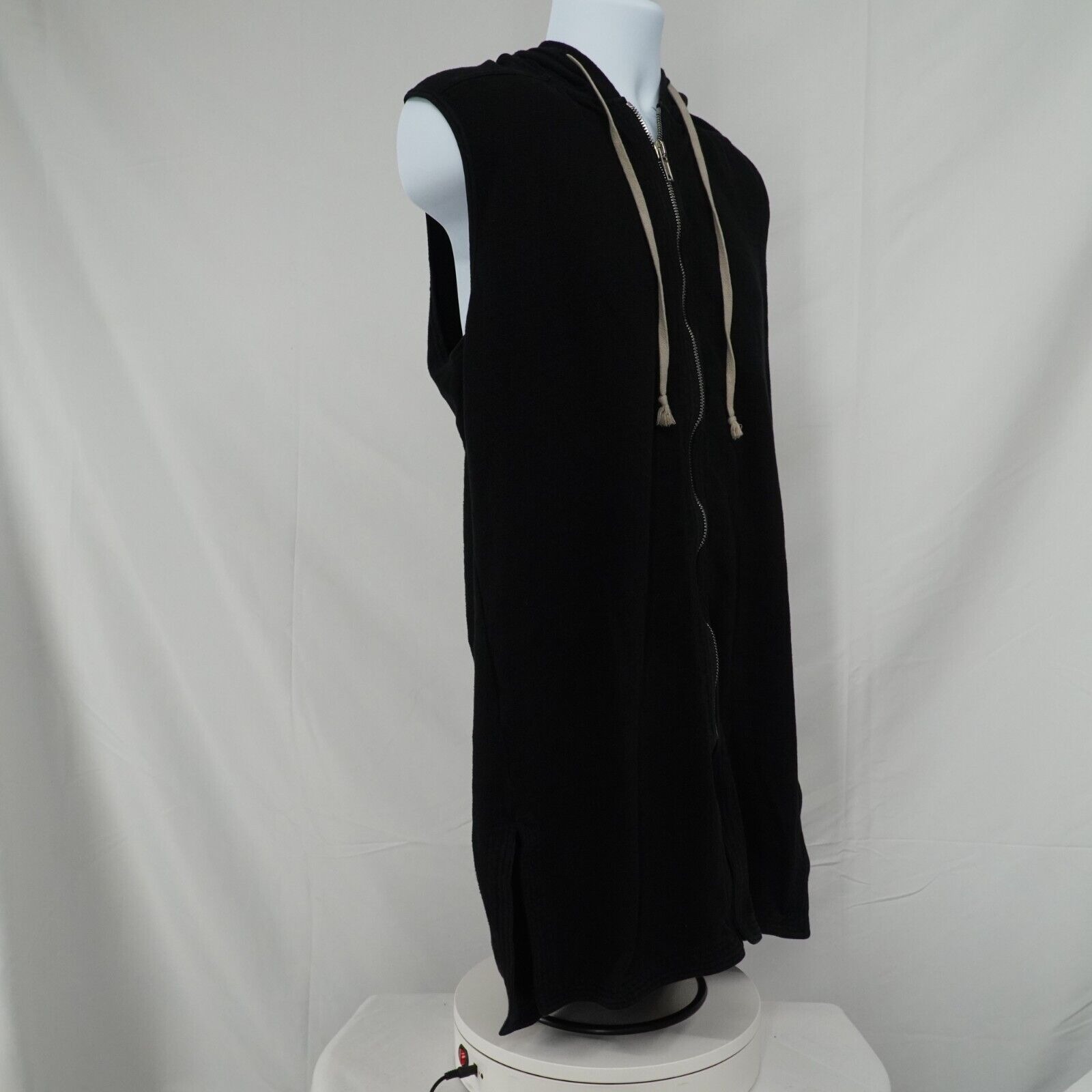 Black Zip Up Sleeveless Jacket Hoodie Cotton - Medium - 20