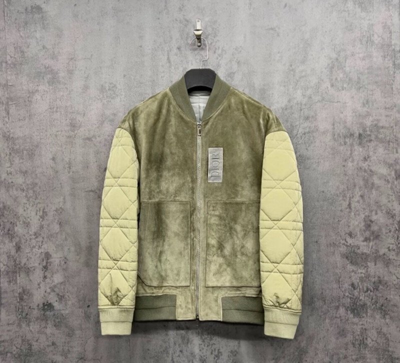 DIOR Suede-Paneled Jacket with Cannage Embroidery and Logo - 1