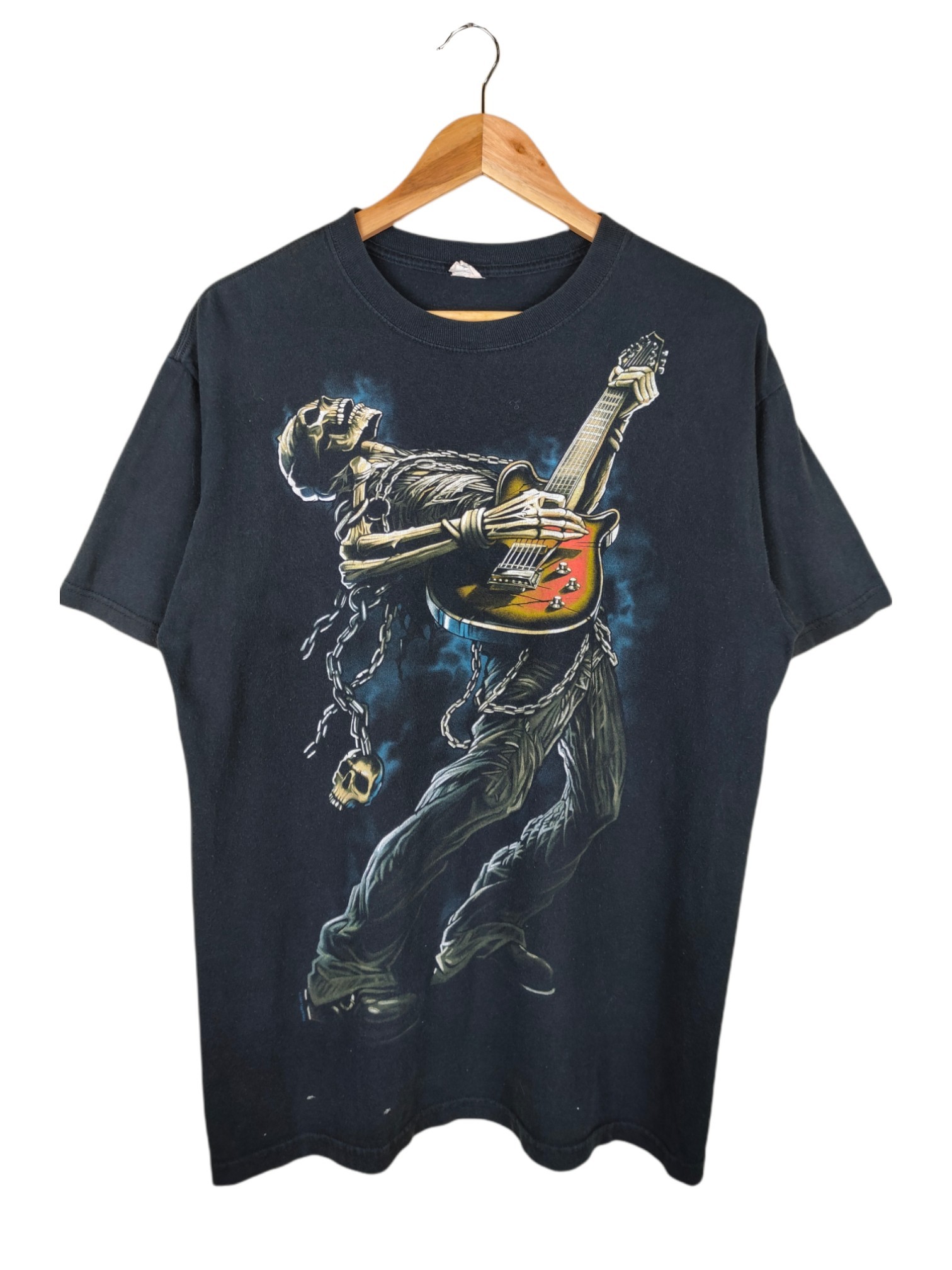 Vintage - Vintage Liquid Blue Skeleton Playing Guitar Anvil tag ©2007 Shirt - 1