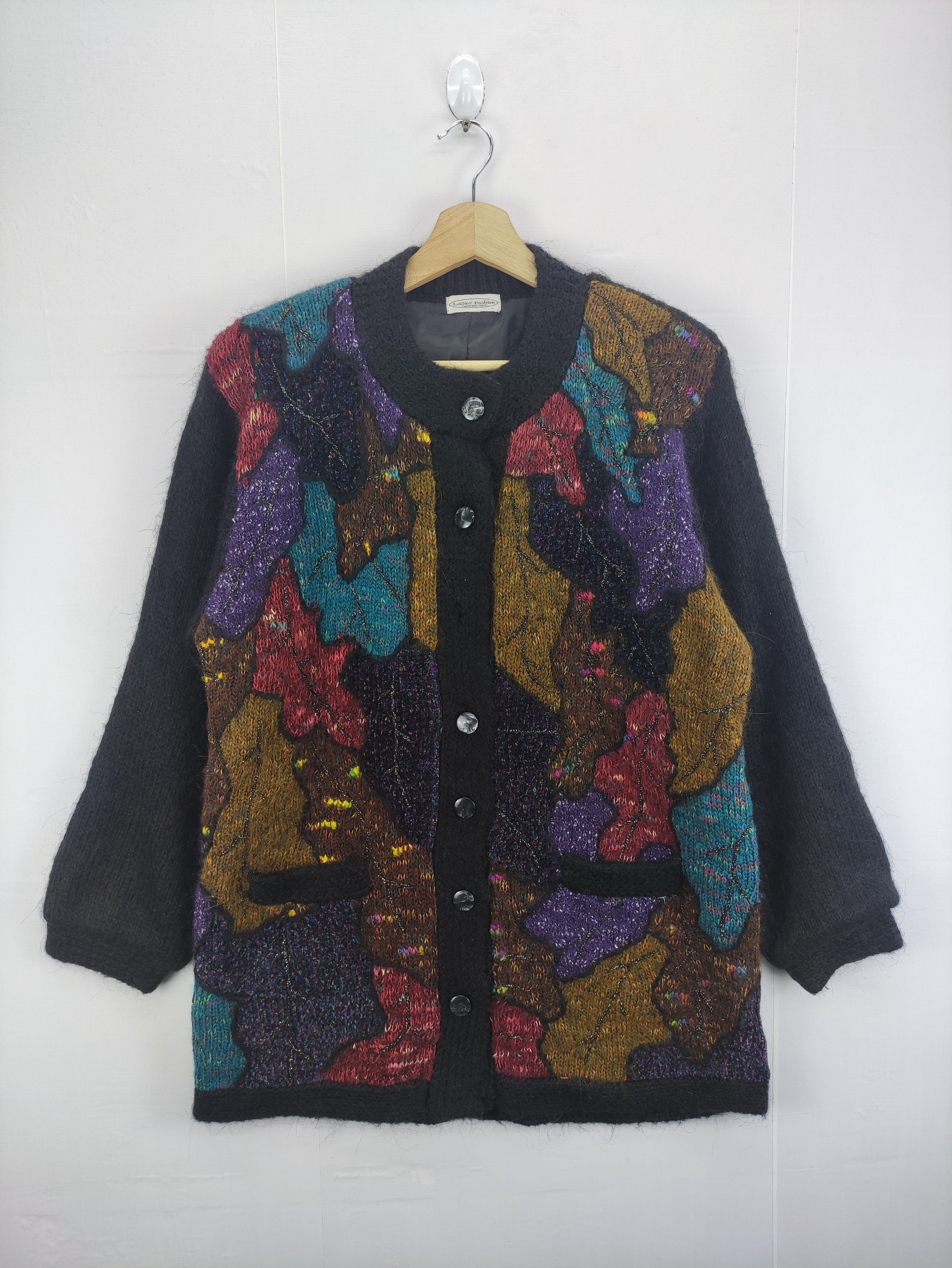 Vintage Cardigan Mohair Jacket Button Up Multicolour - 1