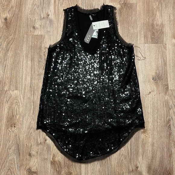 KAS New York Black Tunic along Length Racerback Sequin Tank - 1