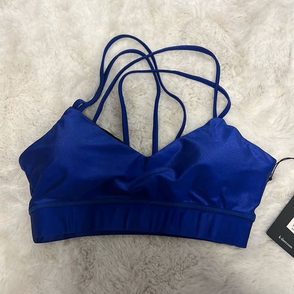 K-DEER Hi-Luxe Polished Criss Cross Sports Bra in Bright Royal Blue - 1