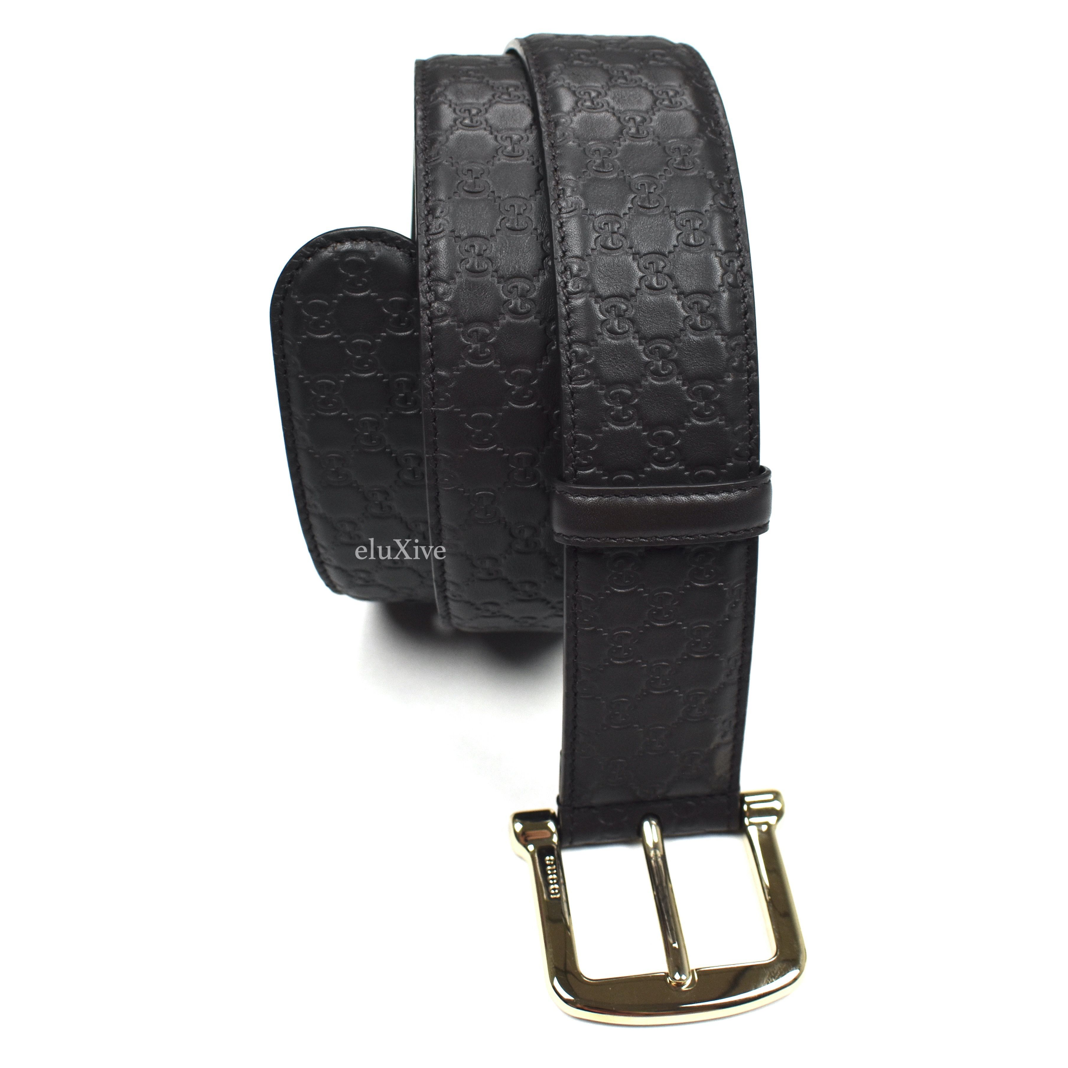 Gucci Dark Brown GG Monogram Embossed Leather Belt NWT - 3