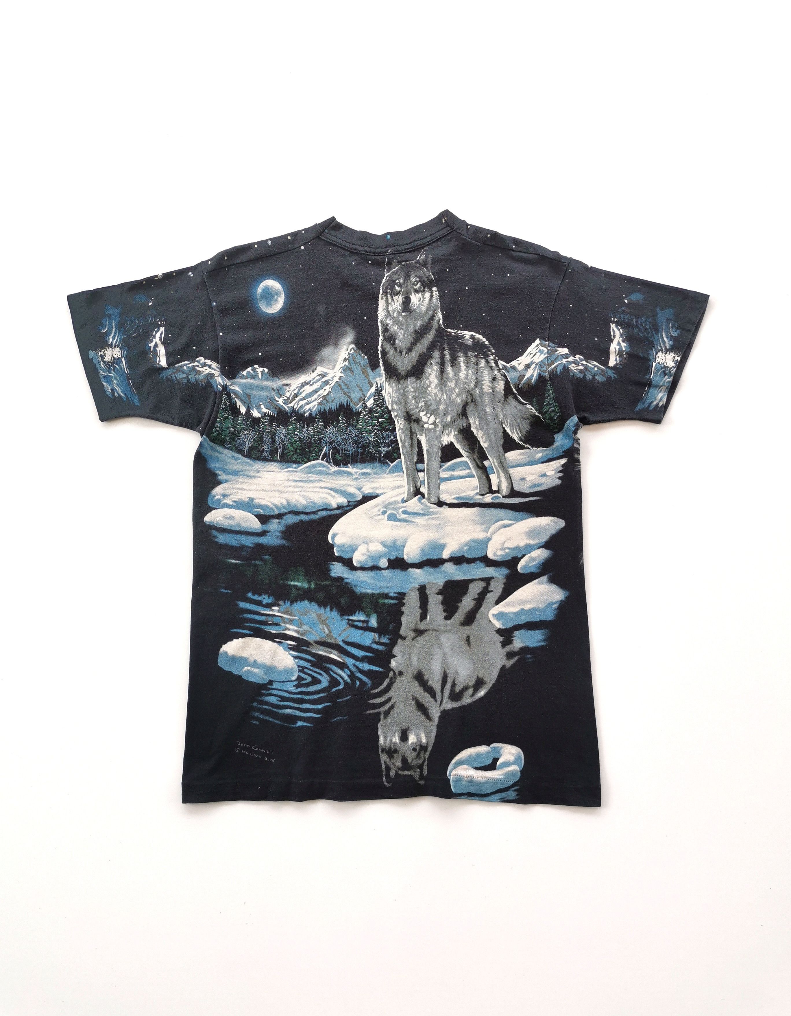 1995 Vintage Snow Wolf Liquid Blue By John Connell Tshirt - 3