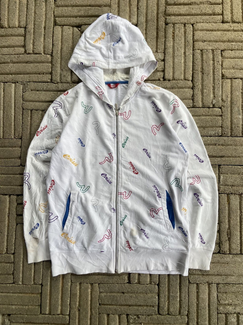 Evisu full-zip hoodie multicolored seagull and logo pattern. - 1