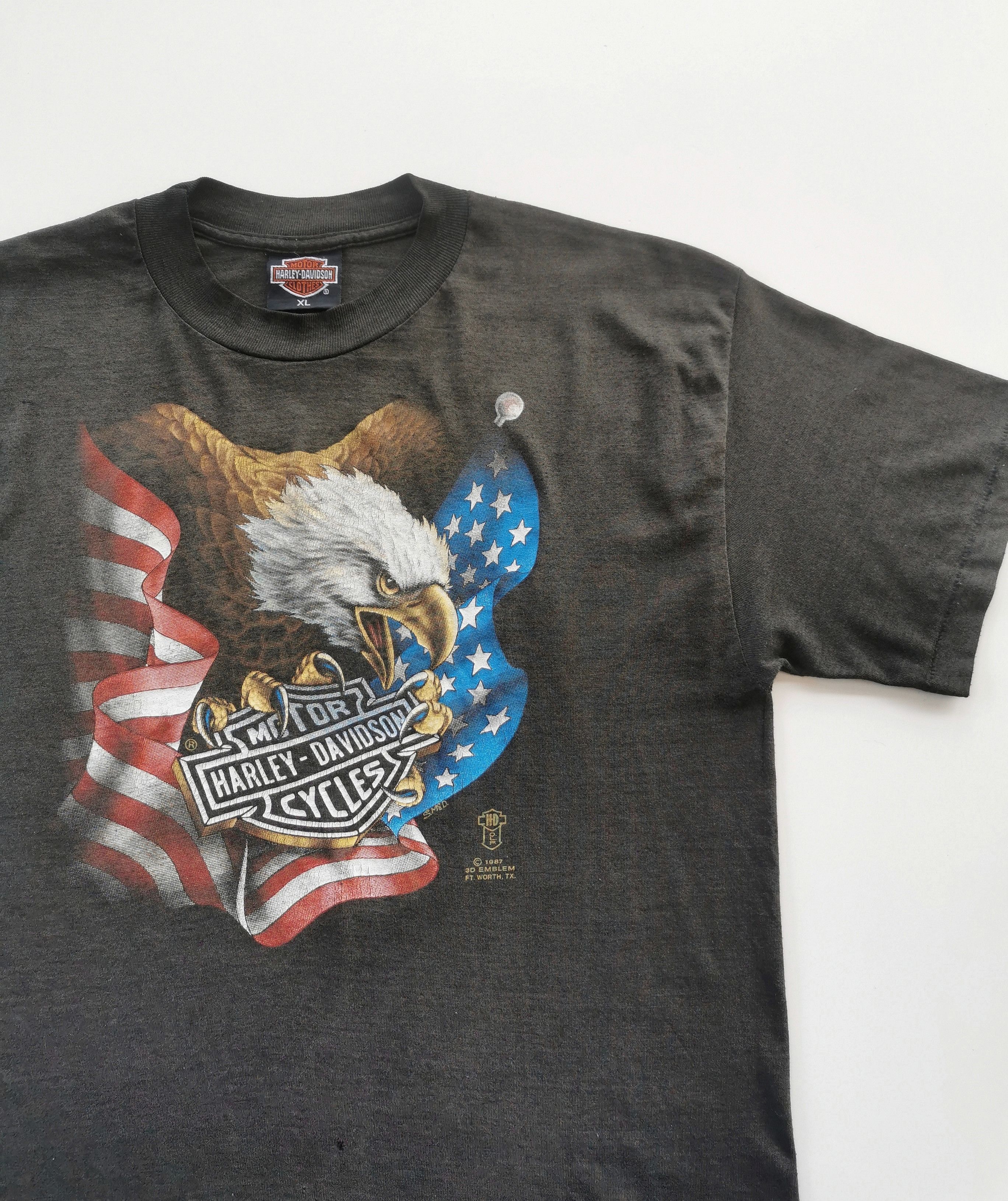 1987 Harley Davidson Eagle USA Flag 3D Emblem Vintage Tshirt - 7