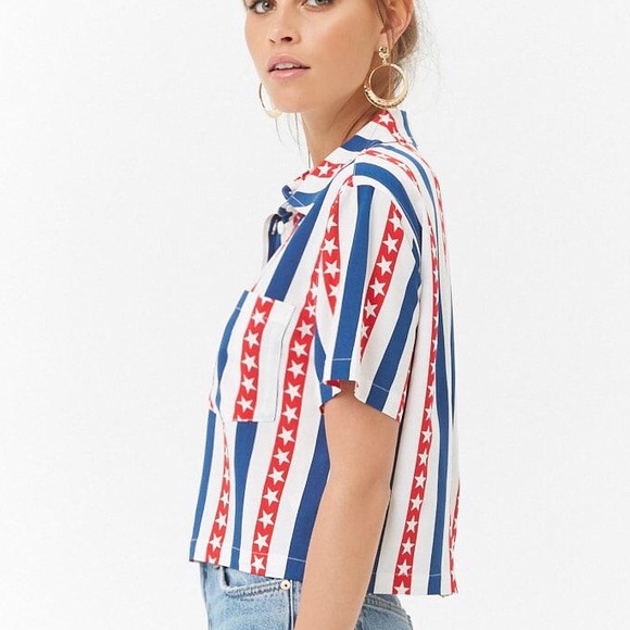 Forever 21 - Stars & Stripes American Flag Cropped Boxy Shirt - 2