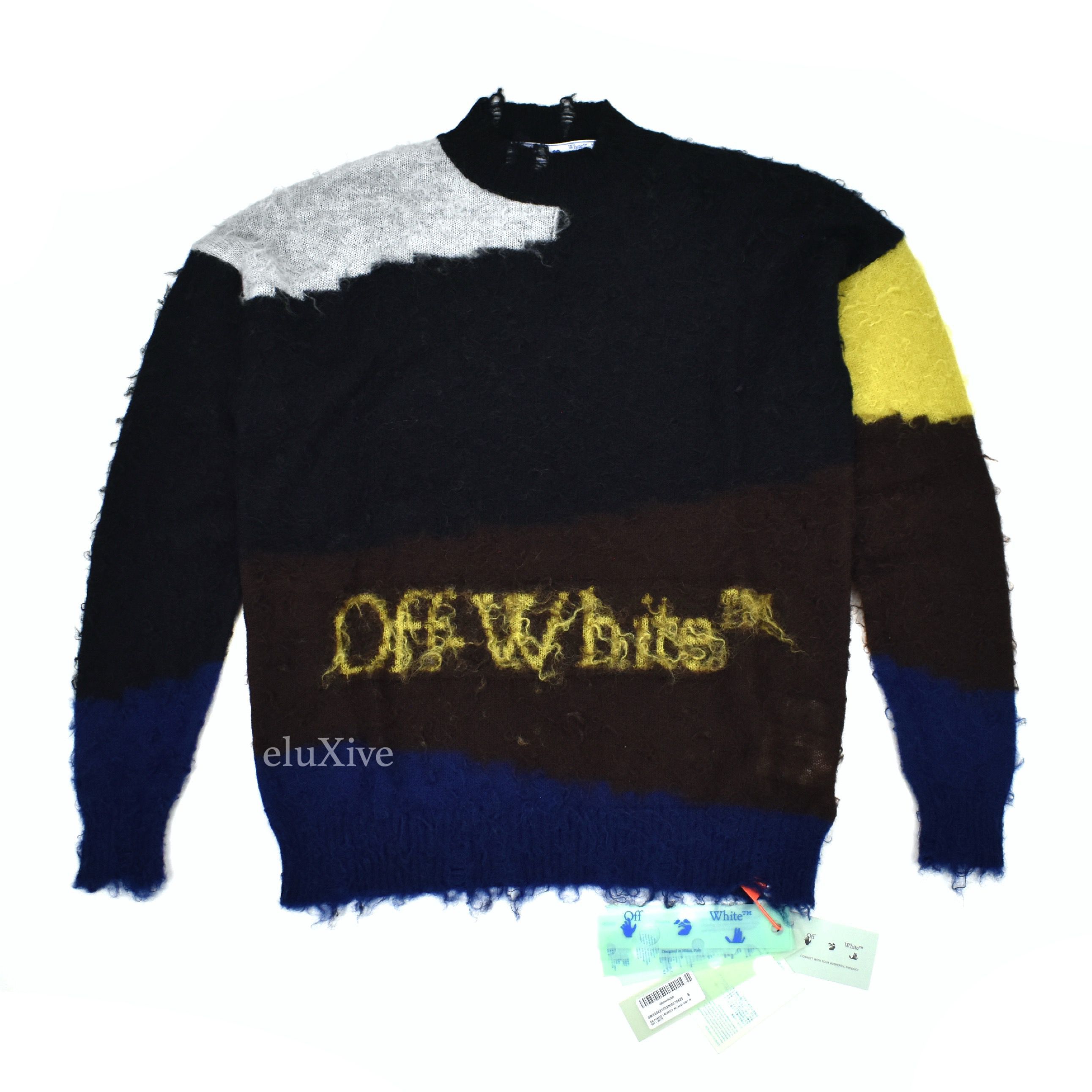 Off-White Logo Knit Distressed Mohair Punked Sweater NWT - 1