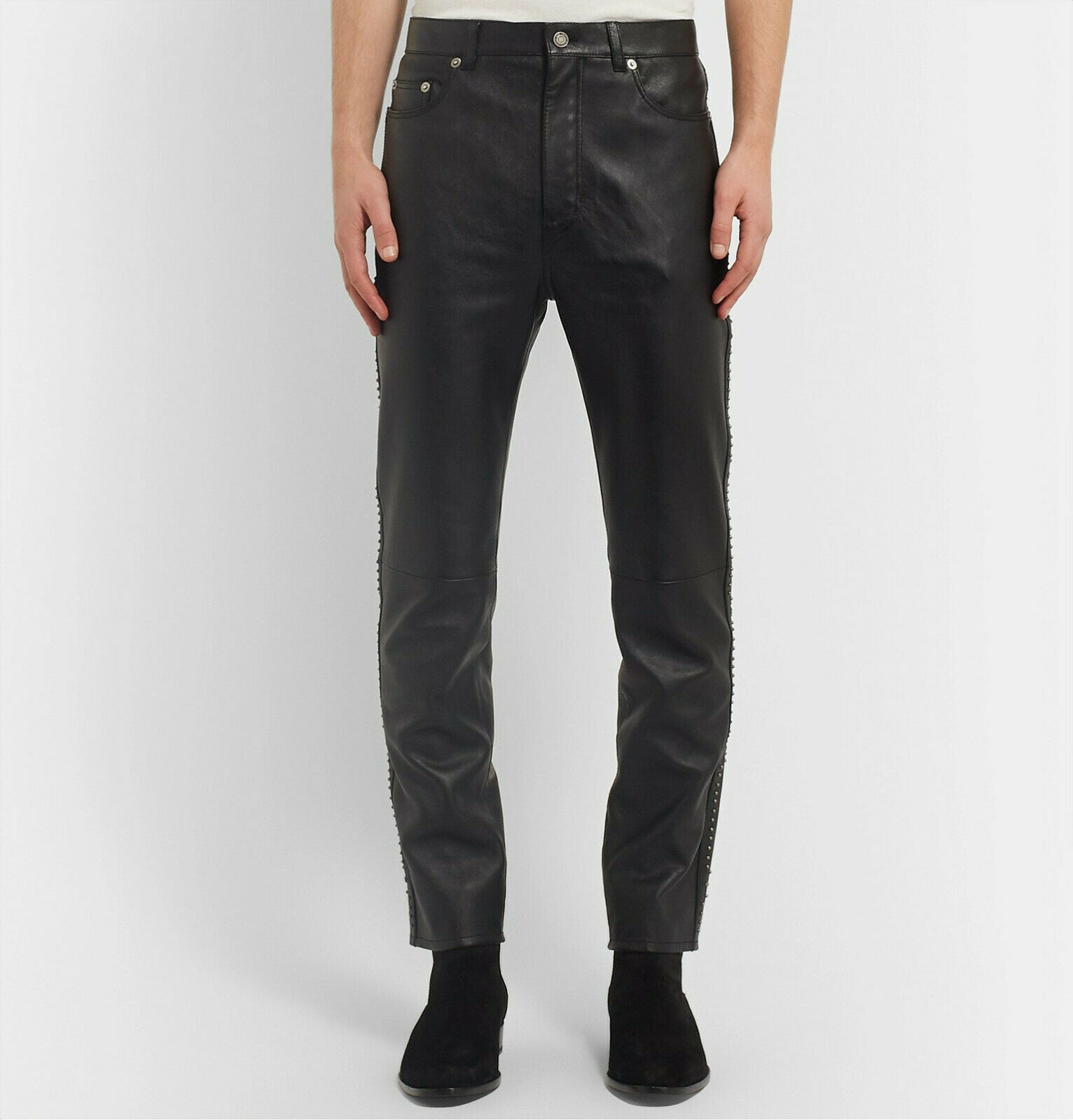Brand New Saint Laurent Paris Slim Fit Studded Leather Pants 48IT,  3790$ - 4