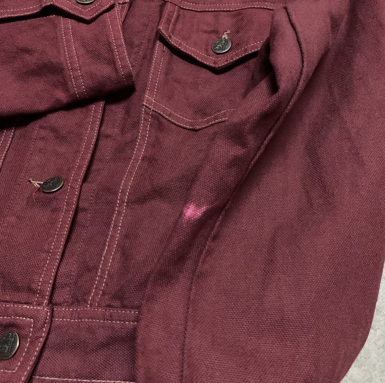 Katharine Hamnett London - 1990s Katharine Hamnett Red Wine Cropped Trucker Jacket - 5