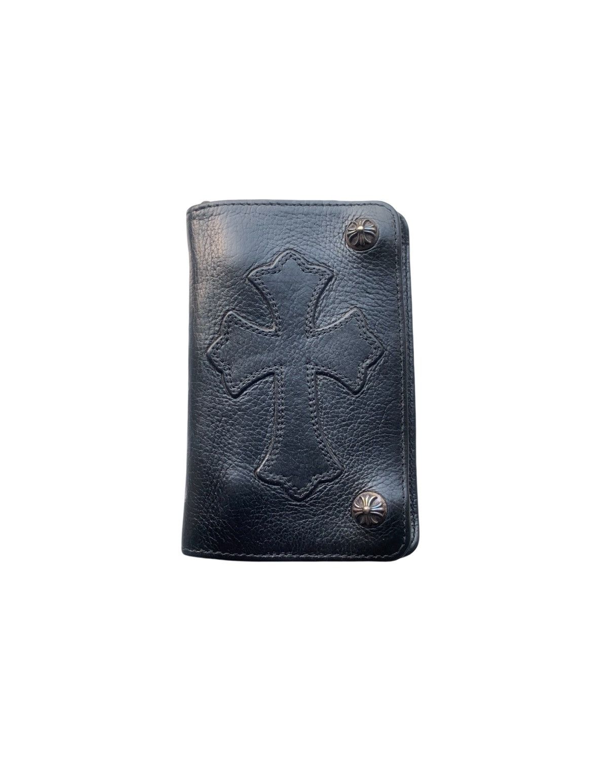 Black leather cross patch bifold wallet - 1