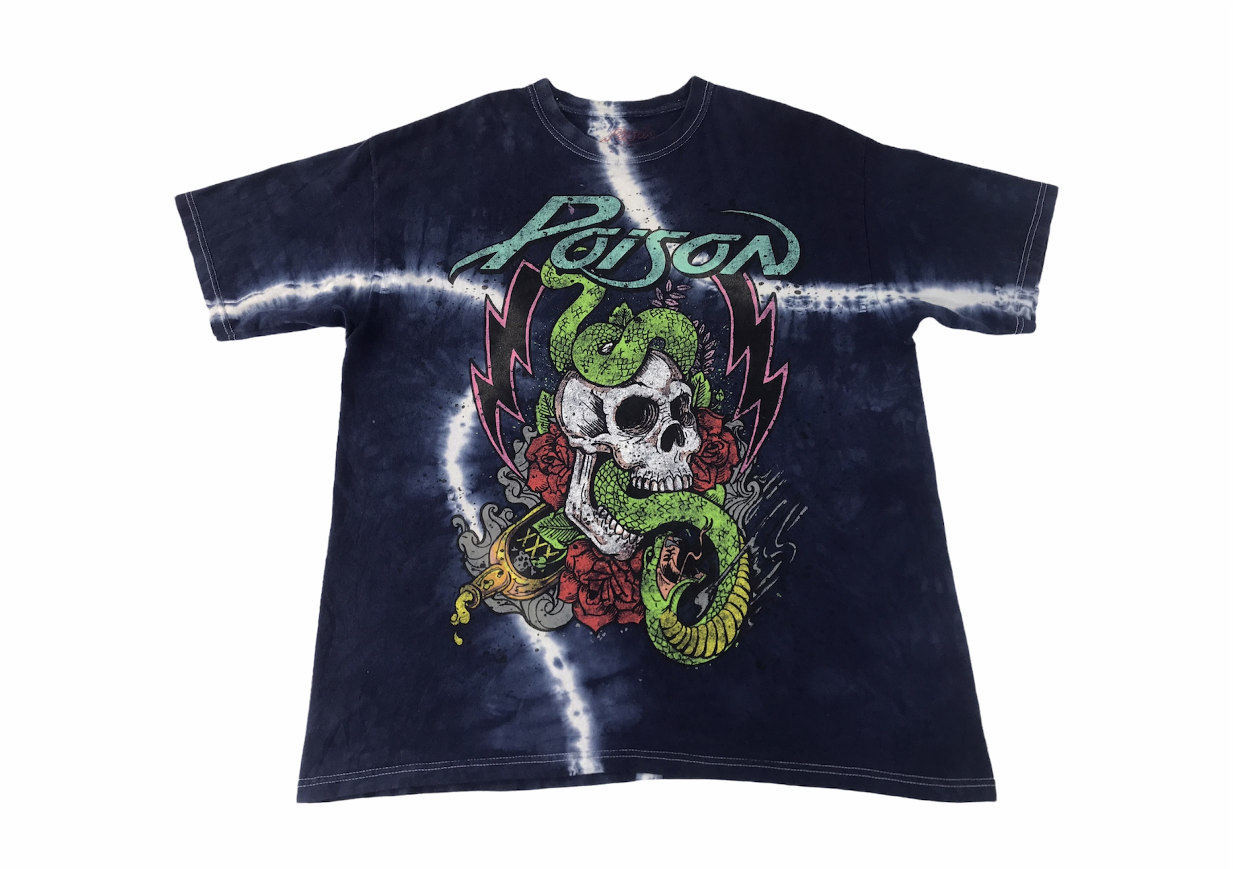 Band Tees - Poison Glam Metal Band Skull Snake Rose Bone Spiral Tie Dye - 1