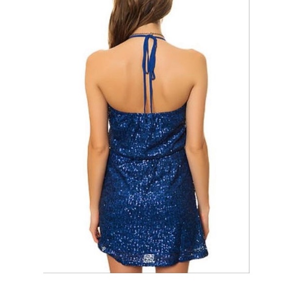 Honey Punch Royal Blue Sequin Halter Dress - 3