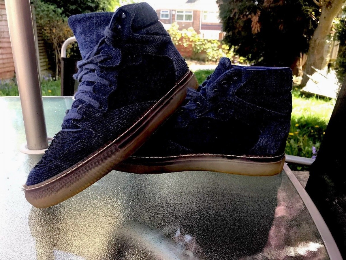 RARE Dark Blue High Tops Suede Leather Sneaker Trainers - 4