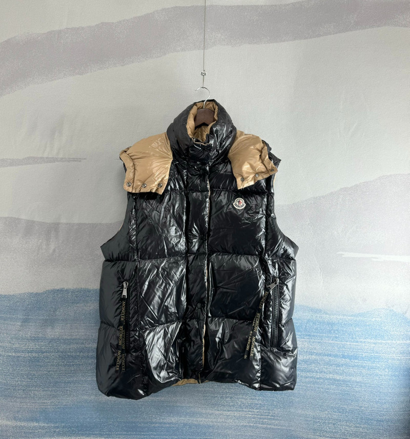 Moncler Luzule Black Logo Down Hooded Vest - 1