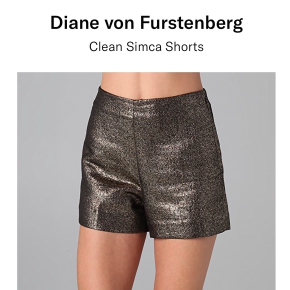 DVF Diane Von Furstenberg Clean Simca Gold Lame High Waist Shorts - 3