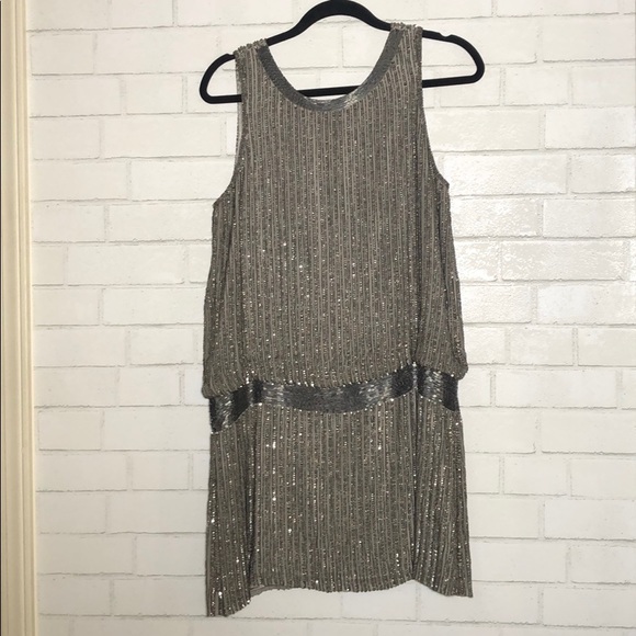 Parker Silver Gatsby Style Dress Sequin + Beaded - 3