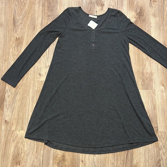 Lush Charcoal Ribbed Henley Long Sleeve Dress - 9