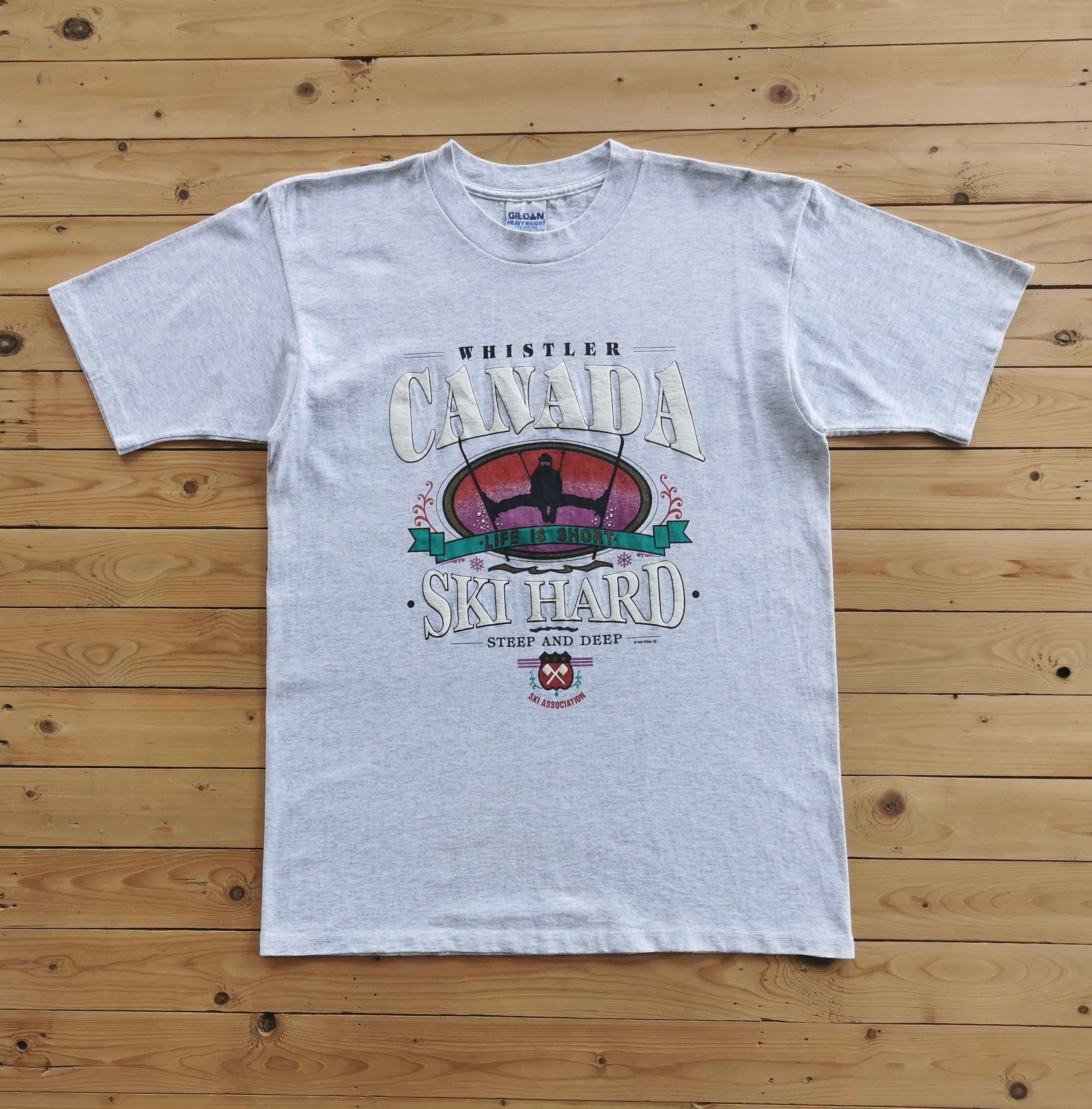 1992 Vintage Whistler Canada Ski Hard Tshirt - 7