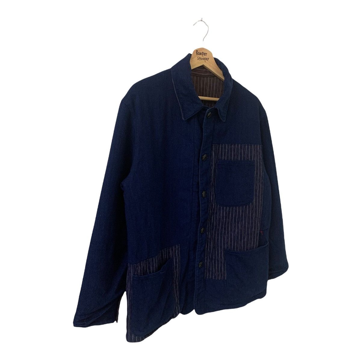 Indigo - 🇯🇵Blue Blue Japan Sashiko Patchwork Reversible Button Jacket - 8