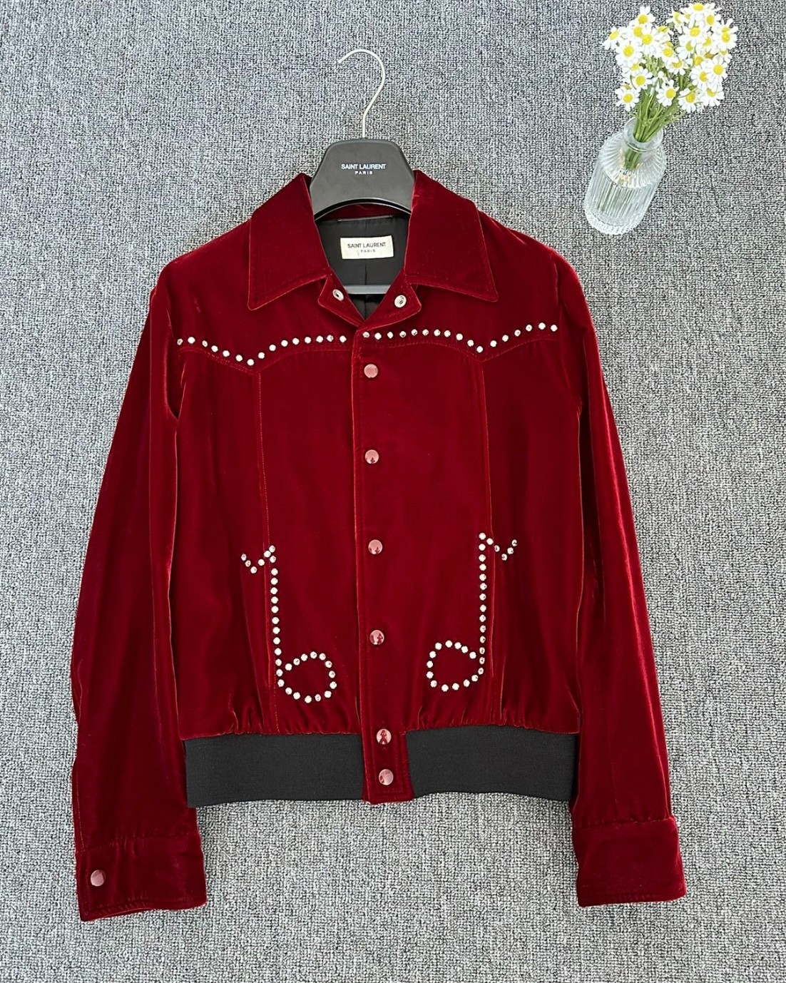 SAINT LAURENT Saint Laurent slp 2016aw red velvet note rhinestone jacket ubvintage REVERSIBLE