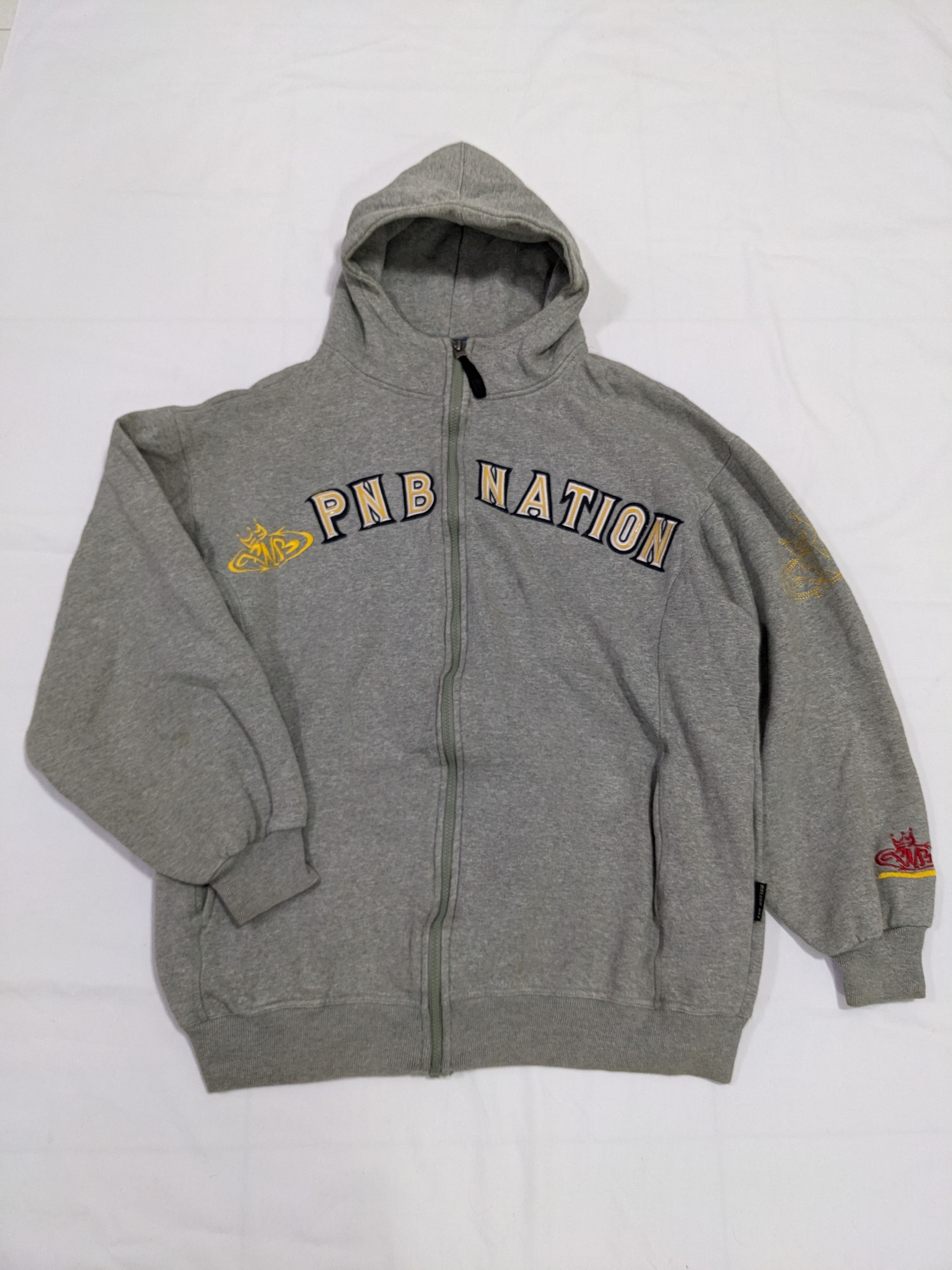Vintage - PNB NATION Hip Hop Graffiti Gray Hooded Zip Up Jacket - 1