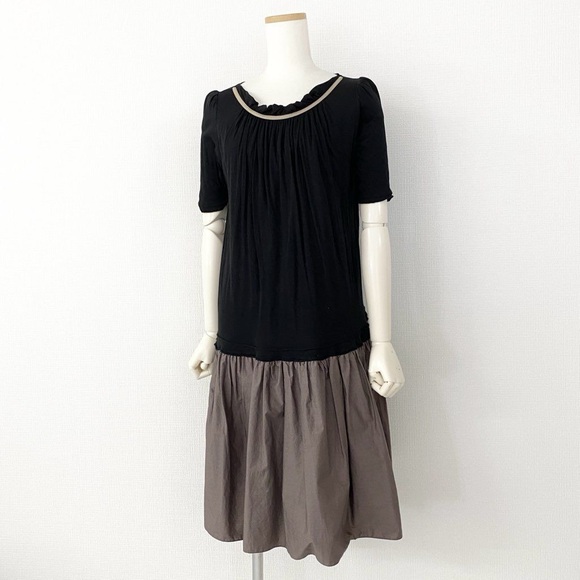 Vintage Marni Drop Waist Ruched Dress brown black - 1