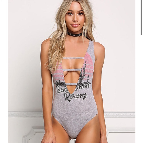 Love Culture - Plunge Ladder Front Graphic Festival Bodysuit - 1