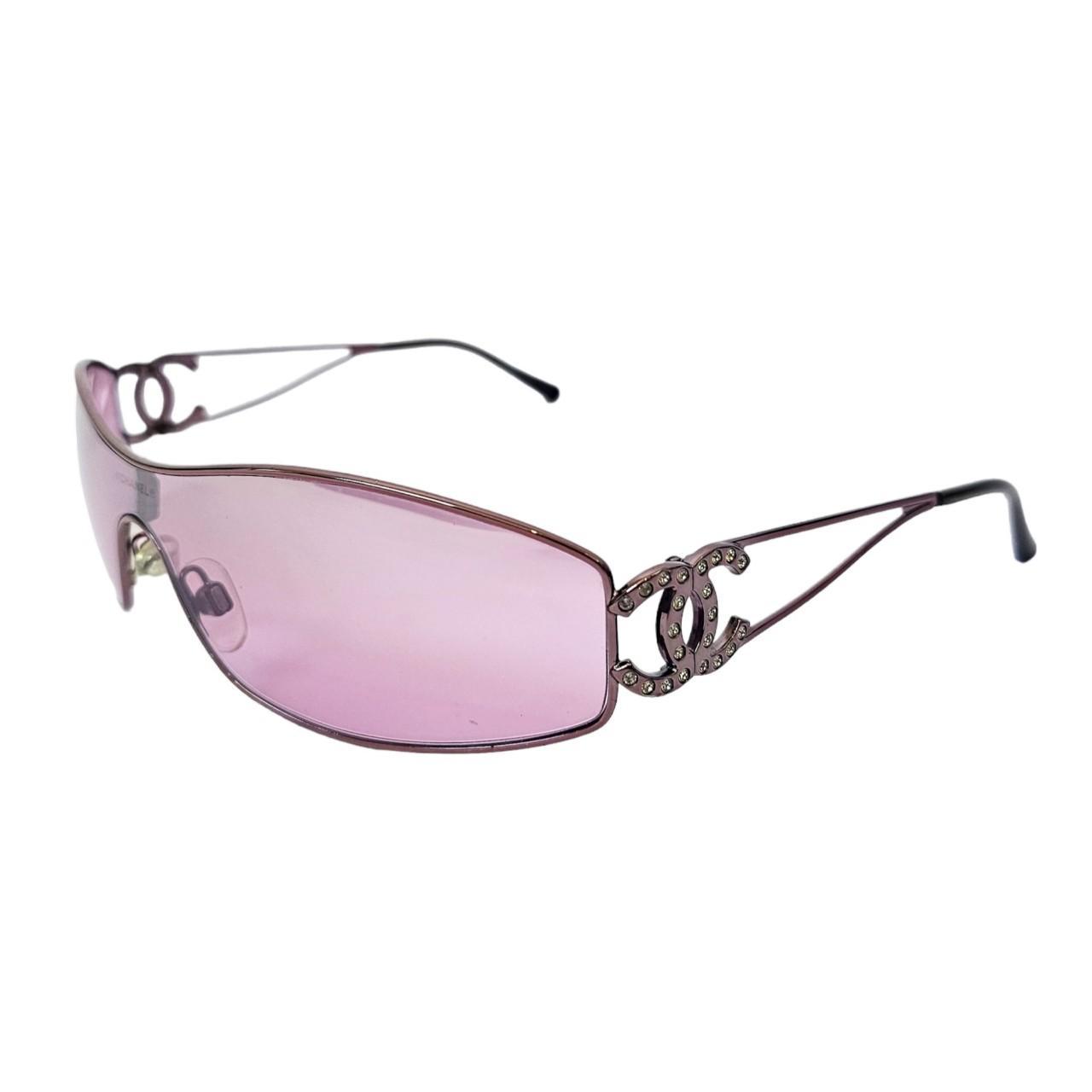 CHANEL Rimless Square Sunglasses Silver Pink Gradient Camellia Flower 4085  Auth