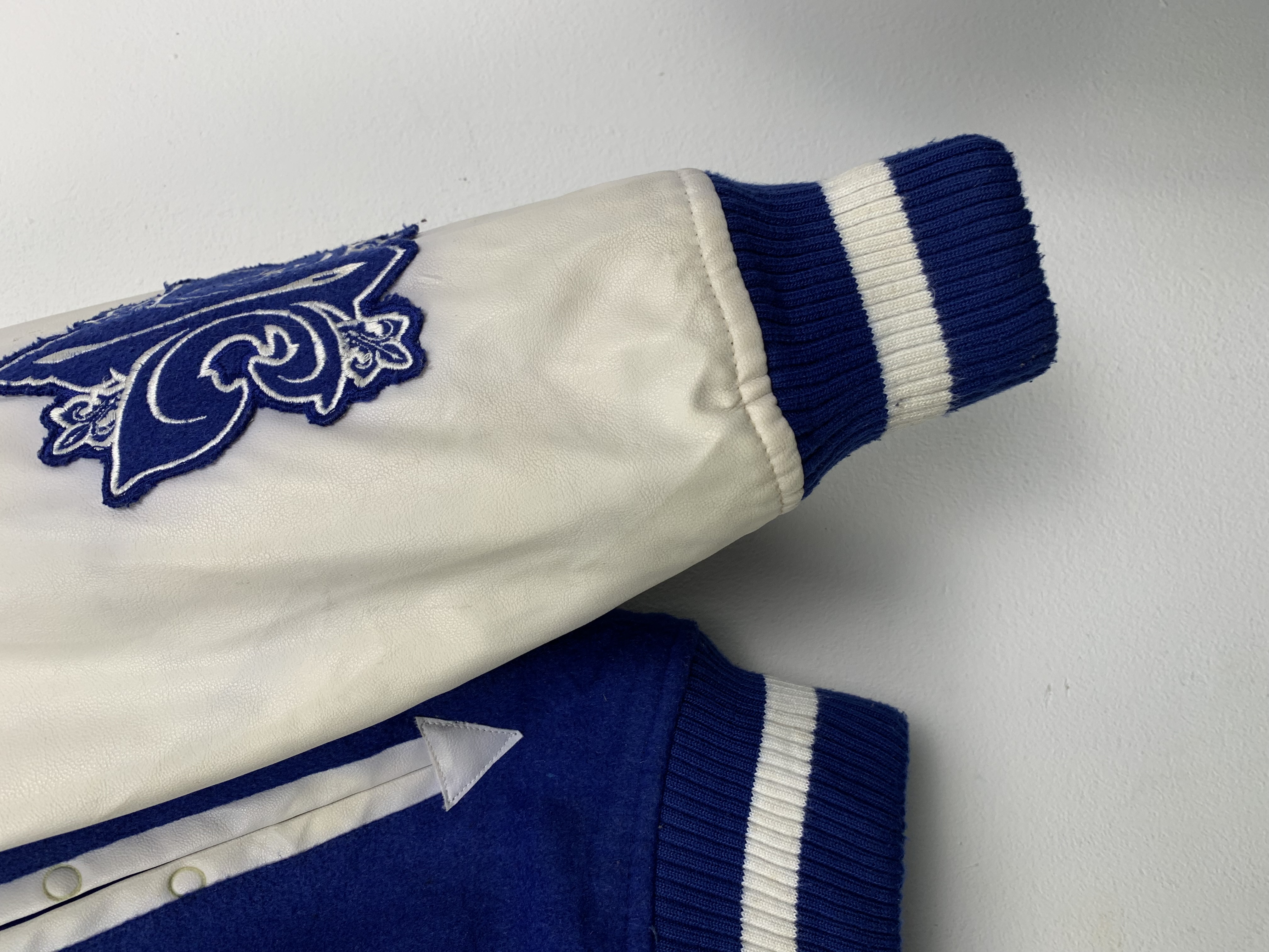 Vintage - Vintage 90s Royal Spotters Leather Varsity Jacket Blue - 3