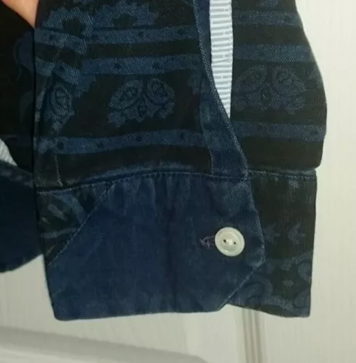S-M Red Ear Indigo Pattern Paisley Floral Festival Shirt - 3