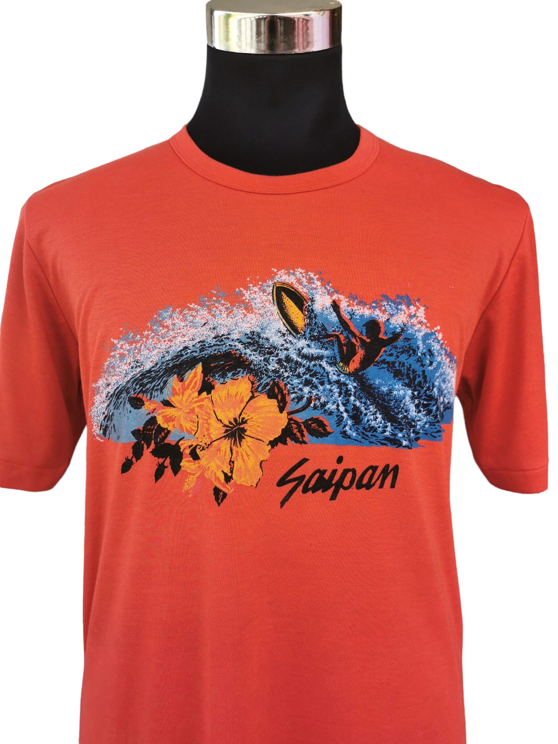 80s Vintage Surfing Saipan Hawaii Surf Tshirt Orange - 1