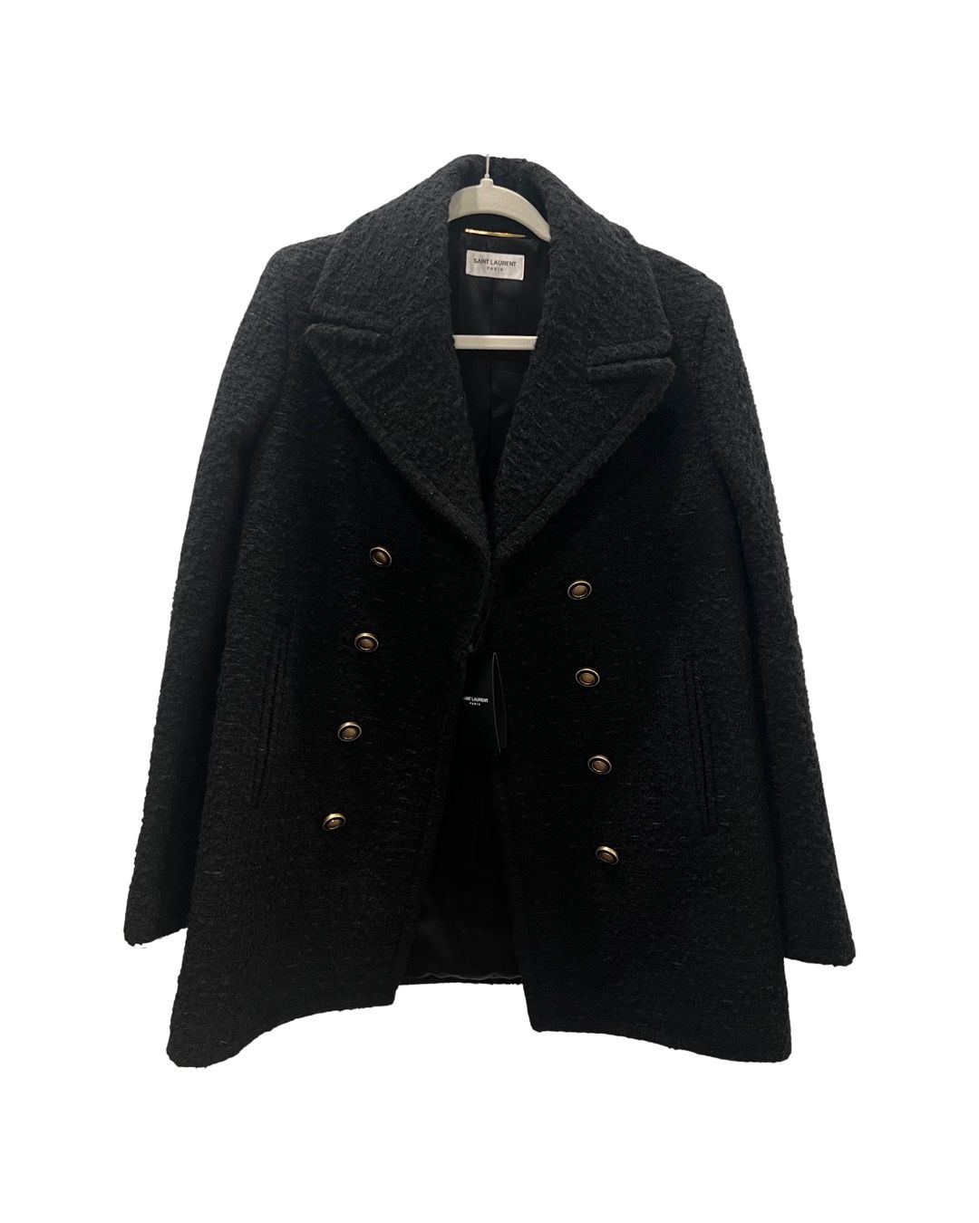 Double breasted wool bland tweed pea coat jacket - 1