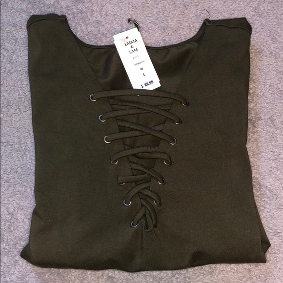 LF Olive Long Sleeve Lace Up Top - 6