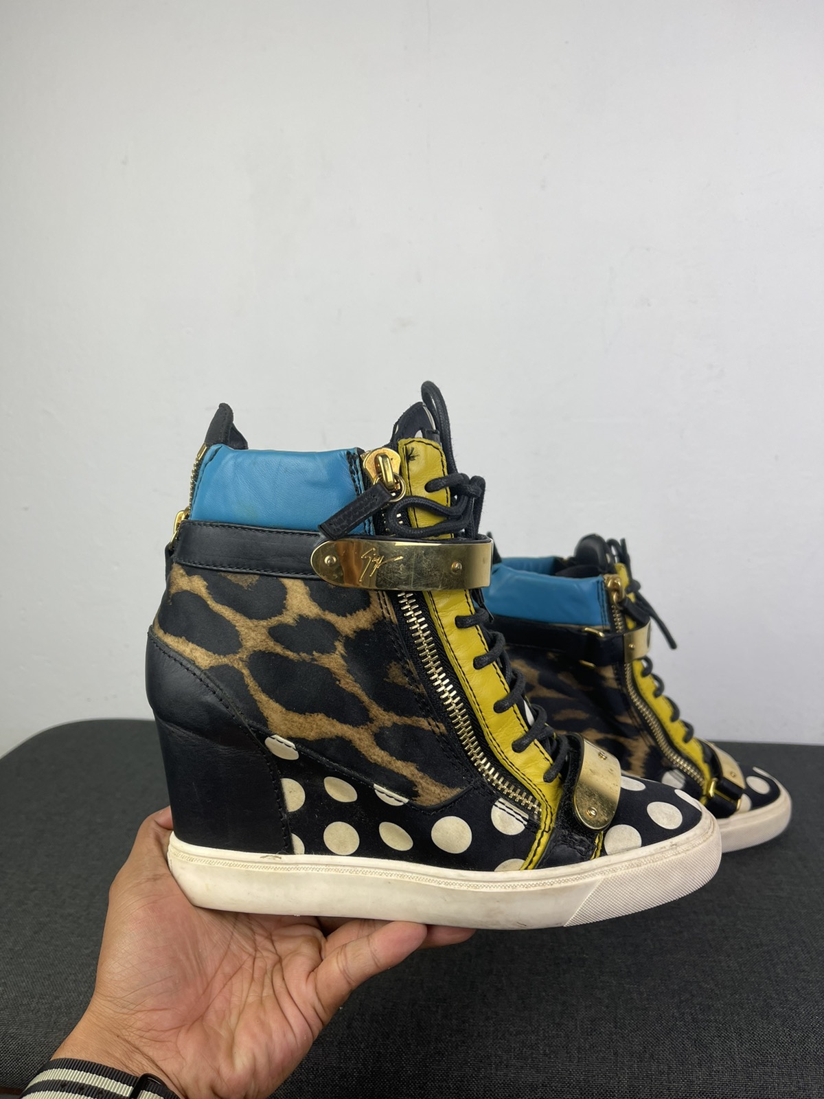 Giuseppe Zanotti Leopard & Polkadot Hi top Wedges Sneaker - 10