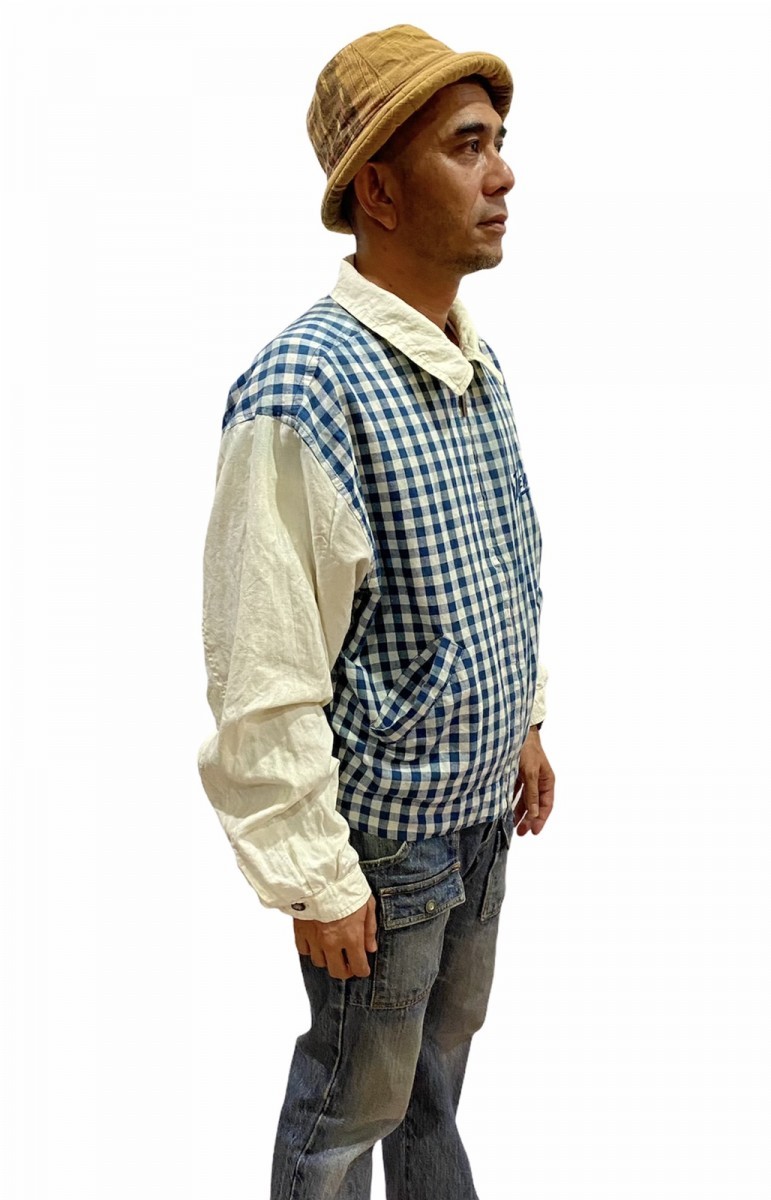 Vintage - Checkered James Dean Linen Cotton Zipper Jacket - 3