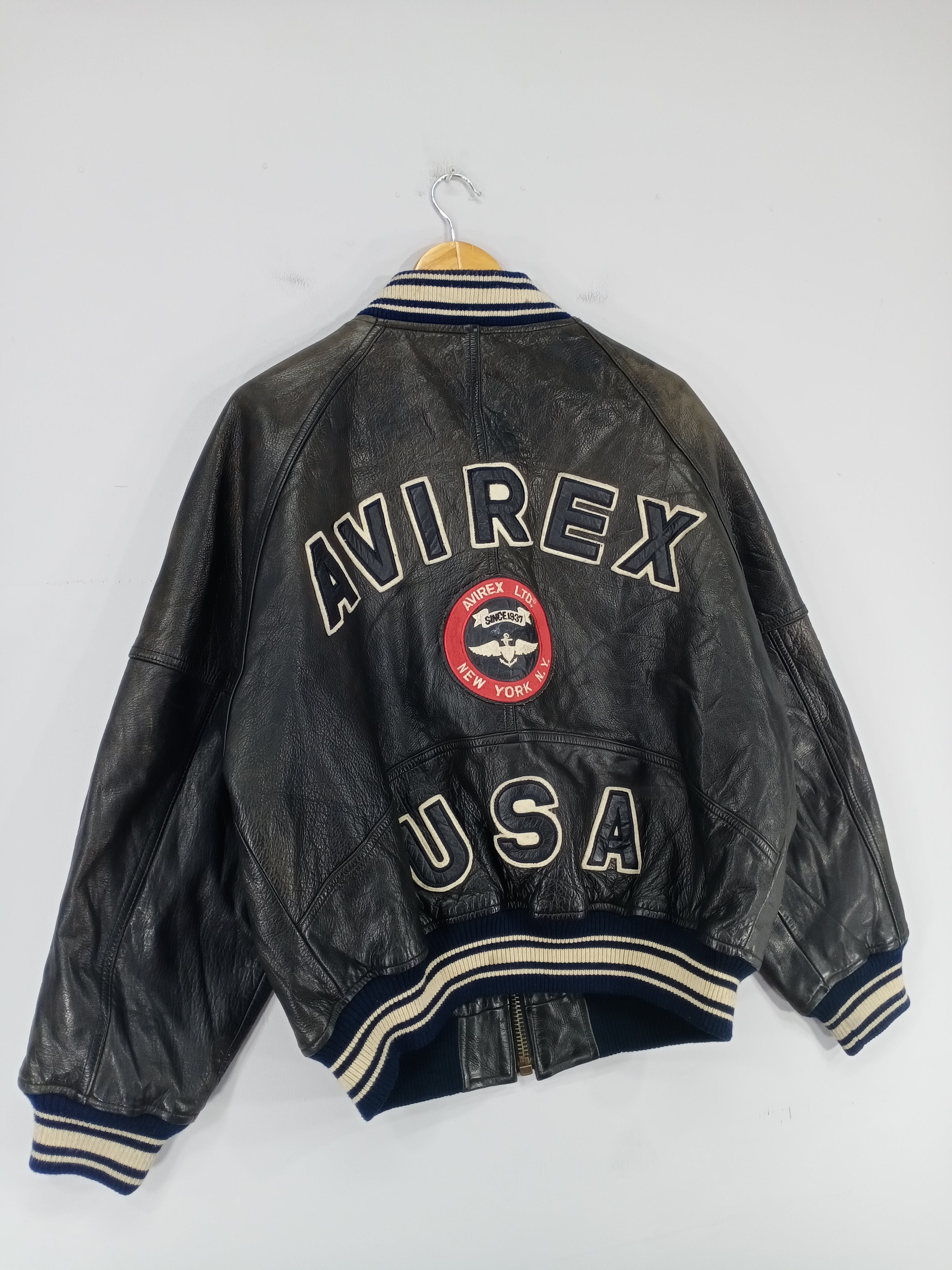 💥RARE💥Vintage Avirex Usa Spell Out Varsity Leather Jacket - 2