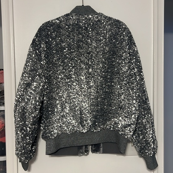 Zara Silver Sequin Bomber Jacket - 5