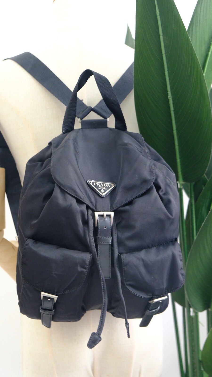 Authentic prada backpack black nylone double pocket - 1
