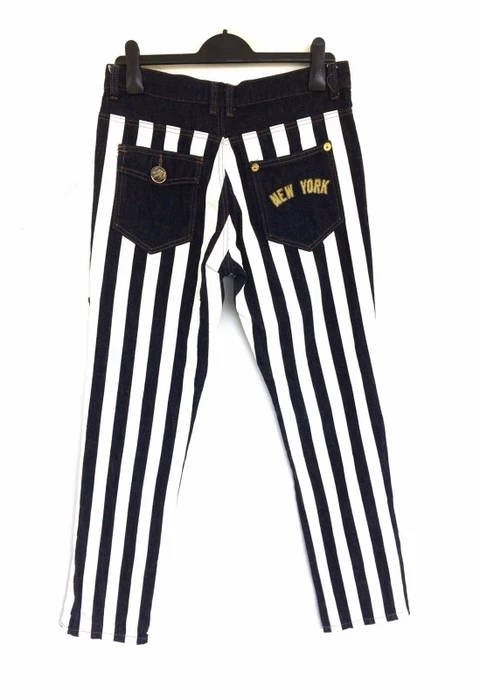 MLB - New York Yankees Striped Design Hip Hop Style Denim Pant - 4