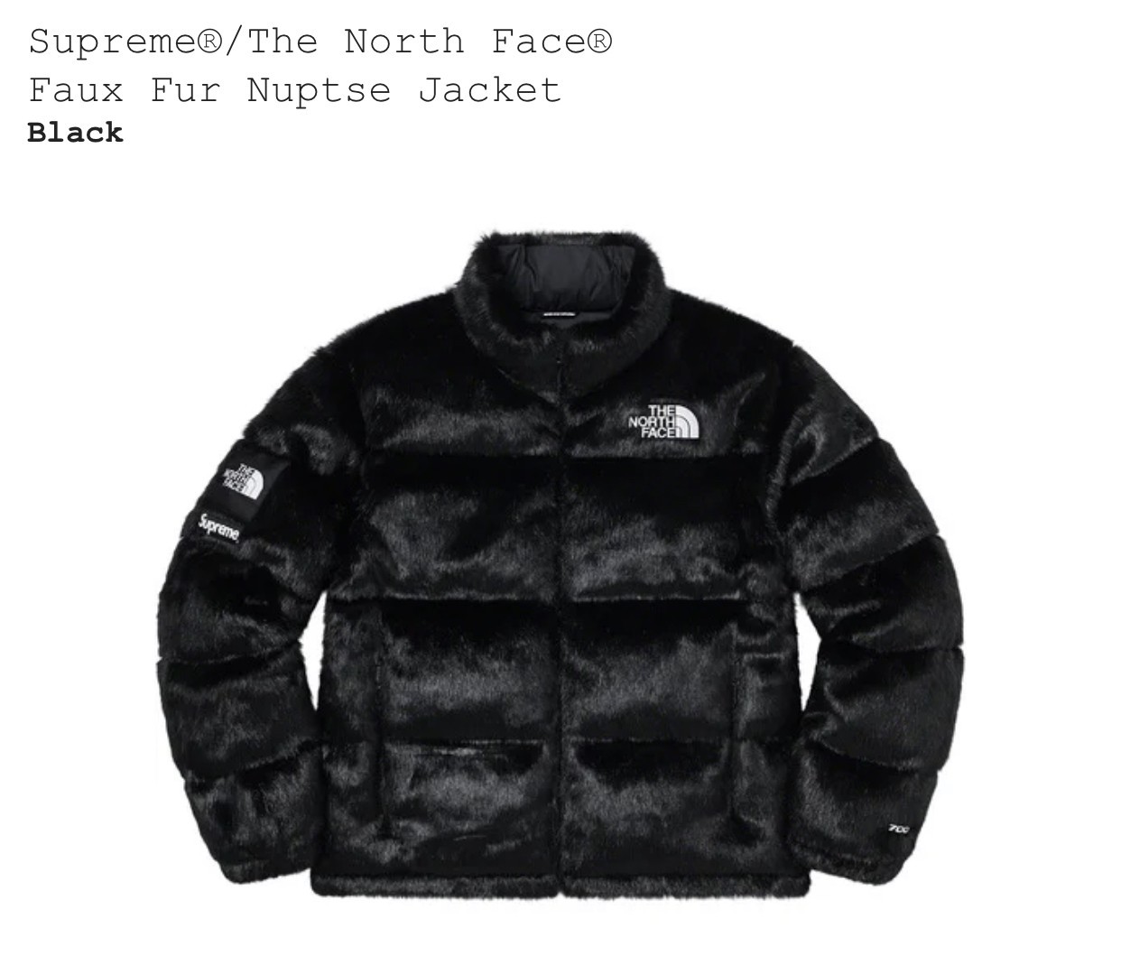 Supreme Faux Fur Nuptse Black FW20 | timo | REVERSIBLE