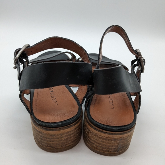 Lucky Brand Toni Block Heel Black Leather Ankle Strap Sandal 8M Euro 38 - 4