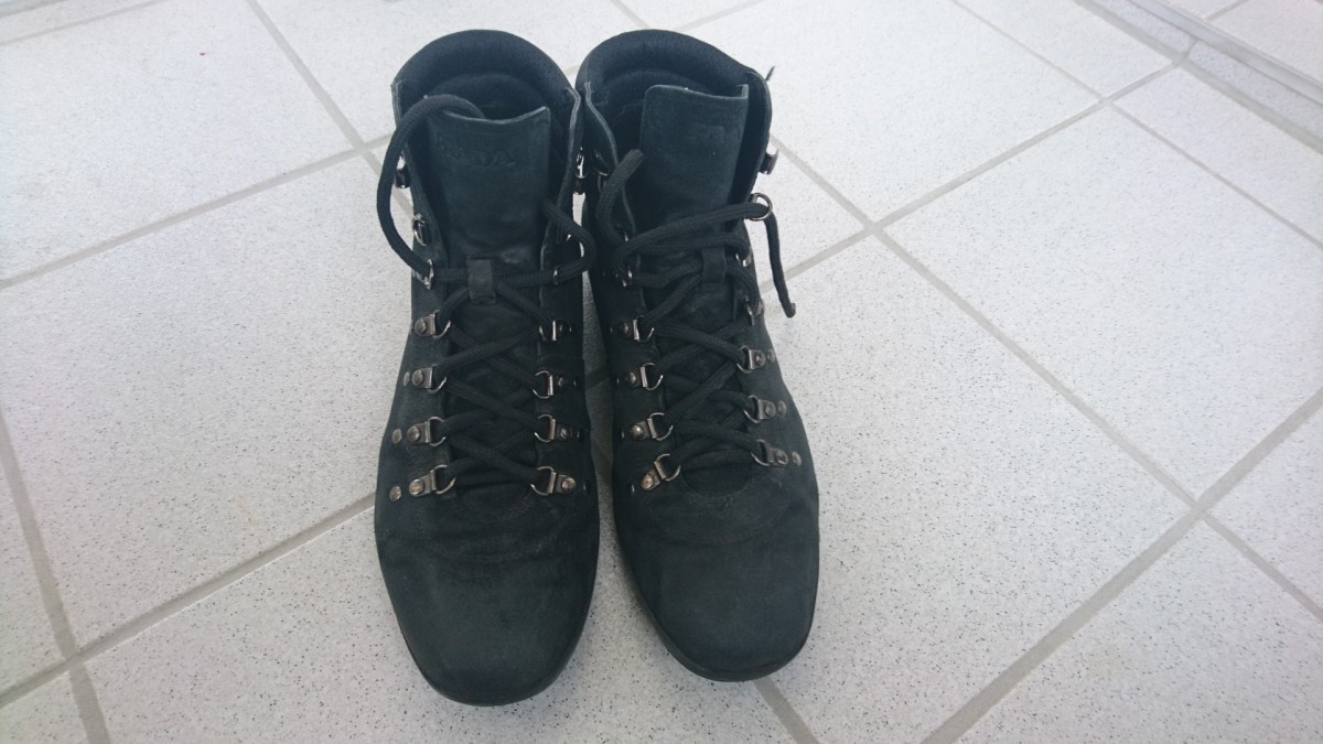 Black Suede Velour Hiking Leather Boots UK7 - 5